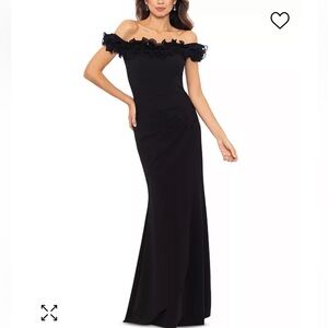 Xscape Women's Scuba-Crepe Ruffled Off-The-Shoulder Fit & Flare Gown